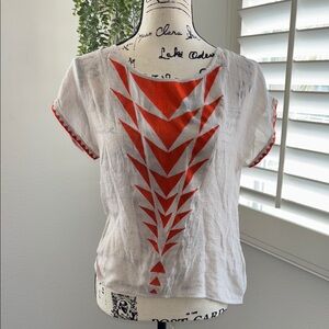 White and Red Geometric Women's Top